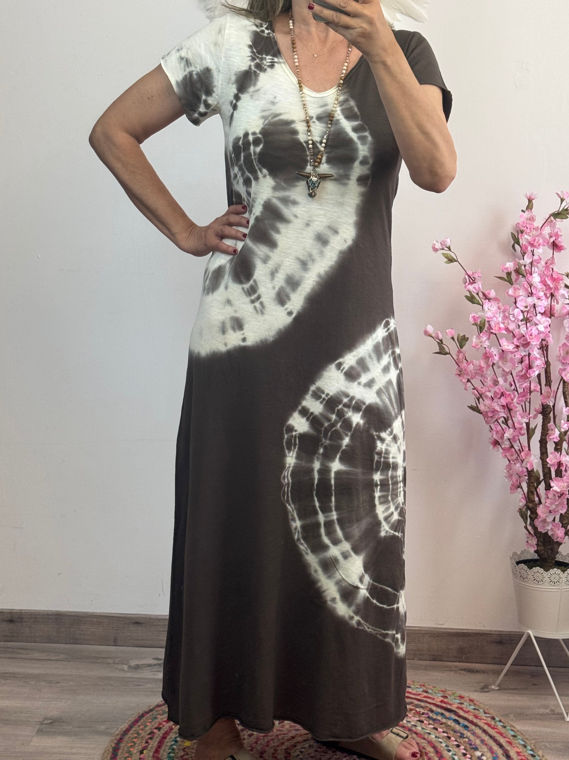 Robe teeshirt tie and dye marron