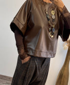 Haut similicuir marron