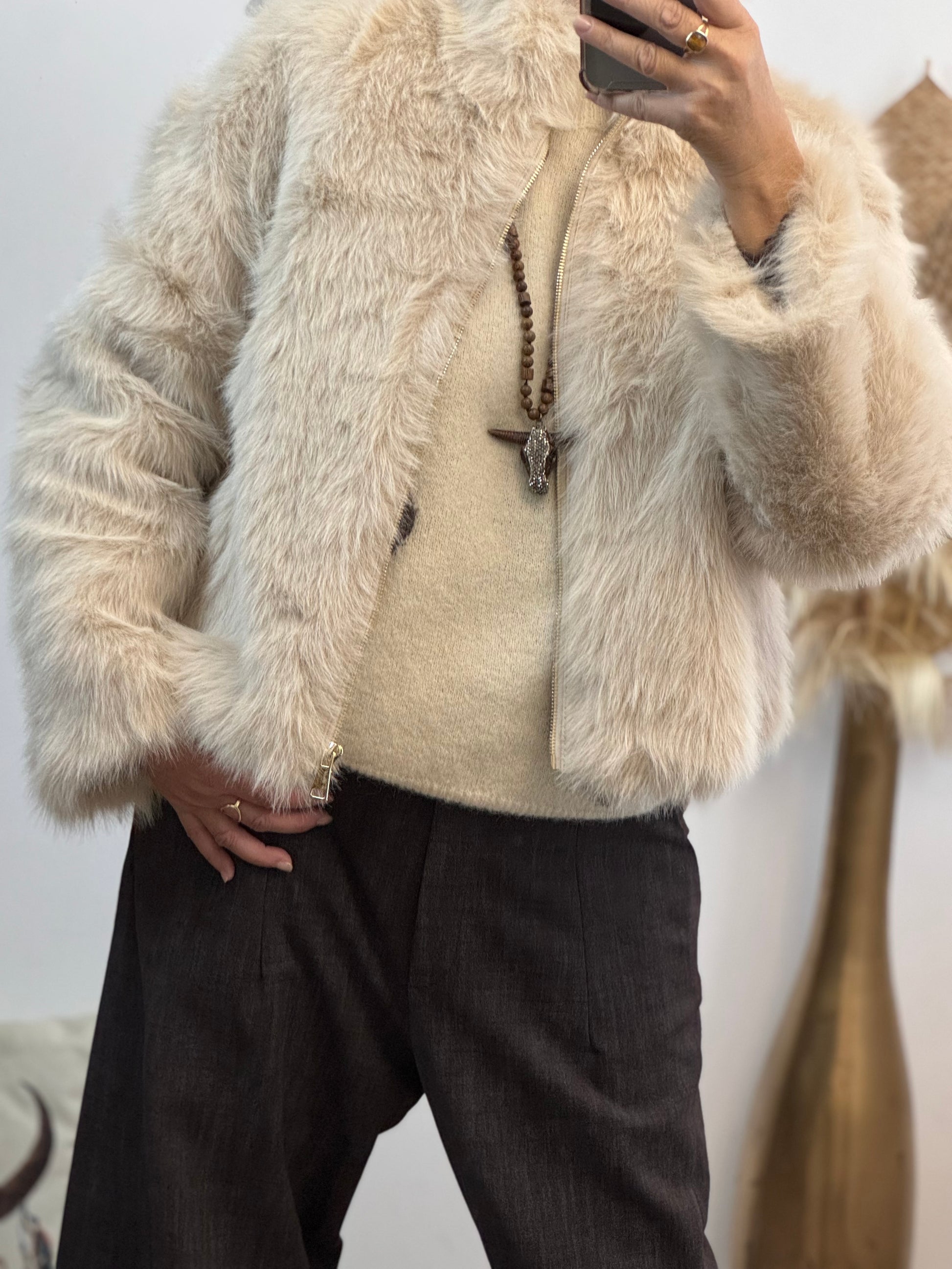 Blouson fausse fourrure beige