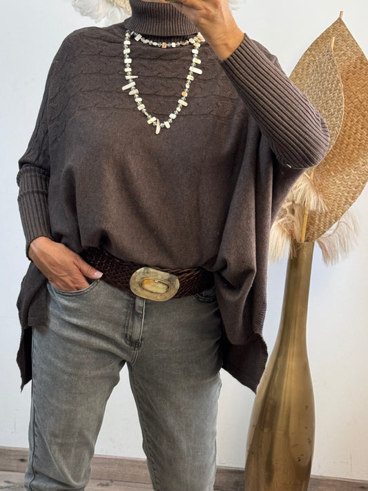 Pull col roulé marron TU 44/54