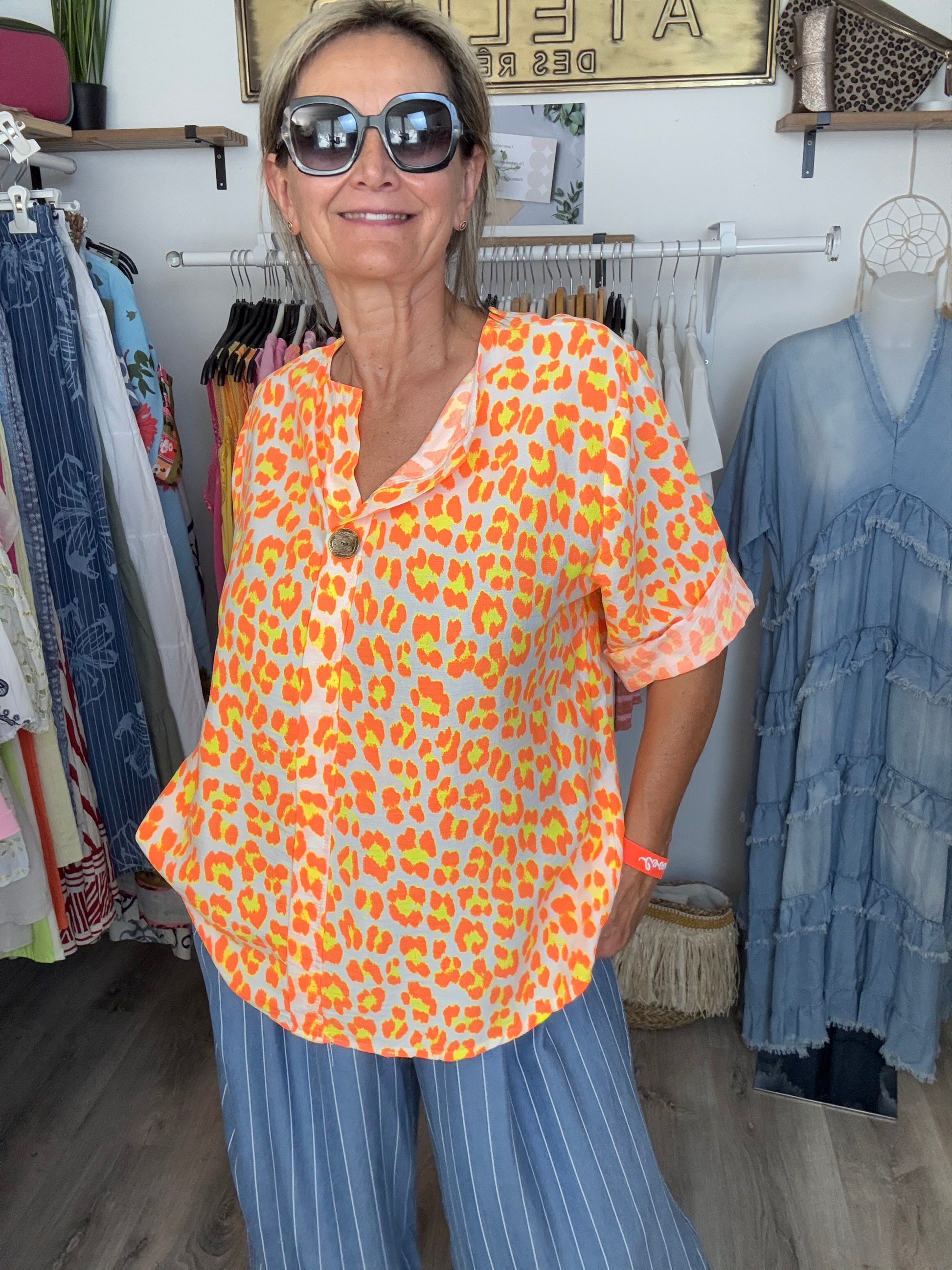 Blouse Léo orange et jaune jolie forme