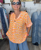 Blouse Léo orange et jaune jolie forme