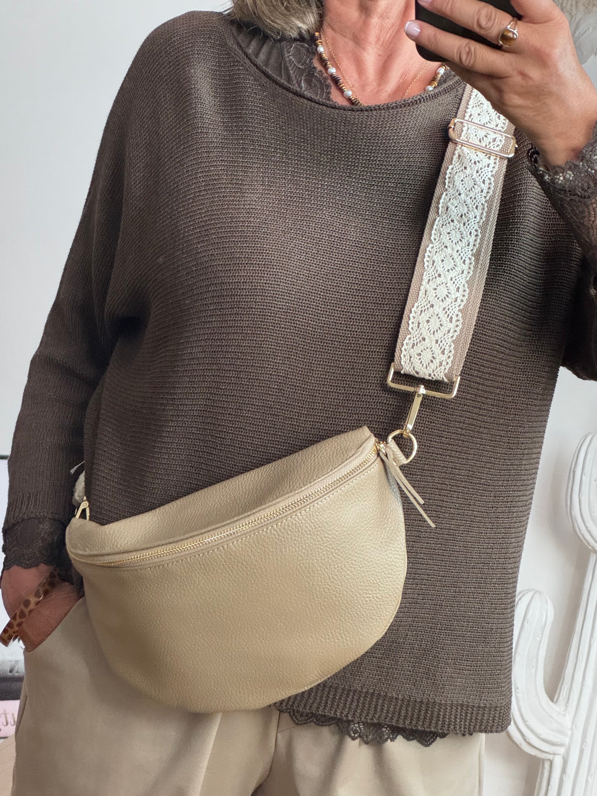 Sac banane cuir beige  + 2 sangles