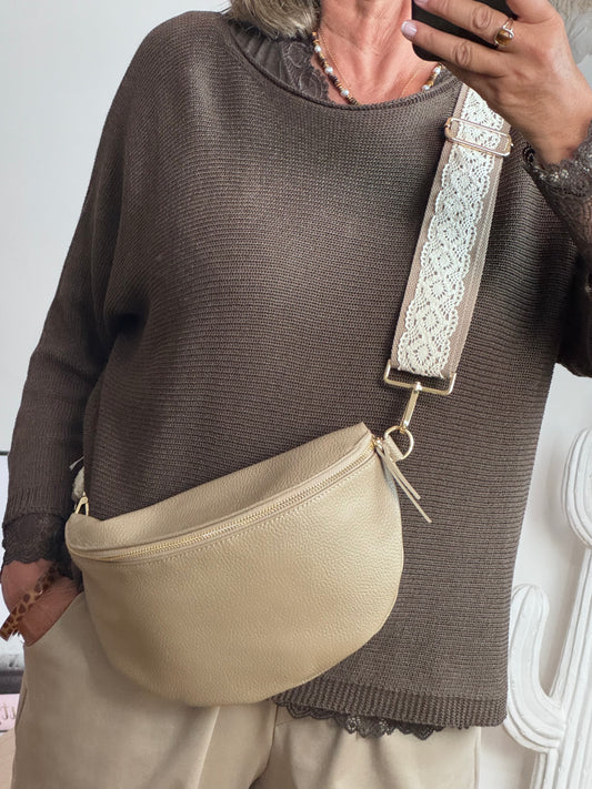 Sac banane cuir beige  + 2 sangles
