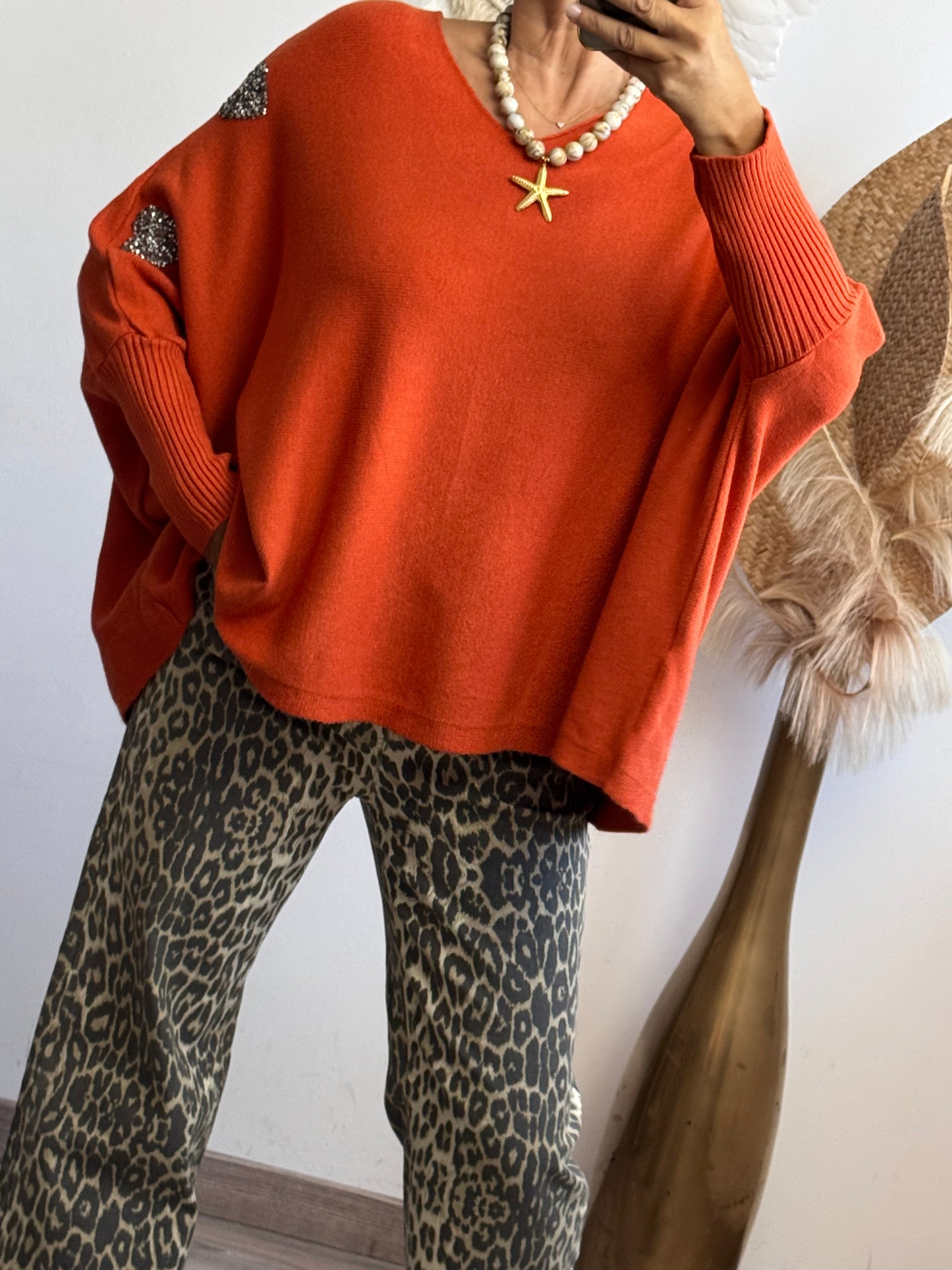 Pull oversize  Gaspard brique TU 44/52
