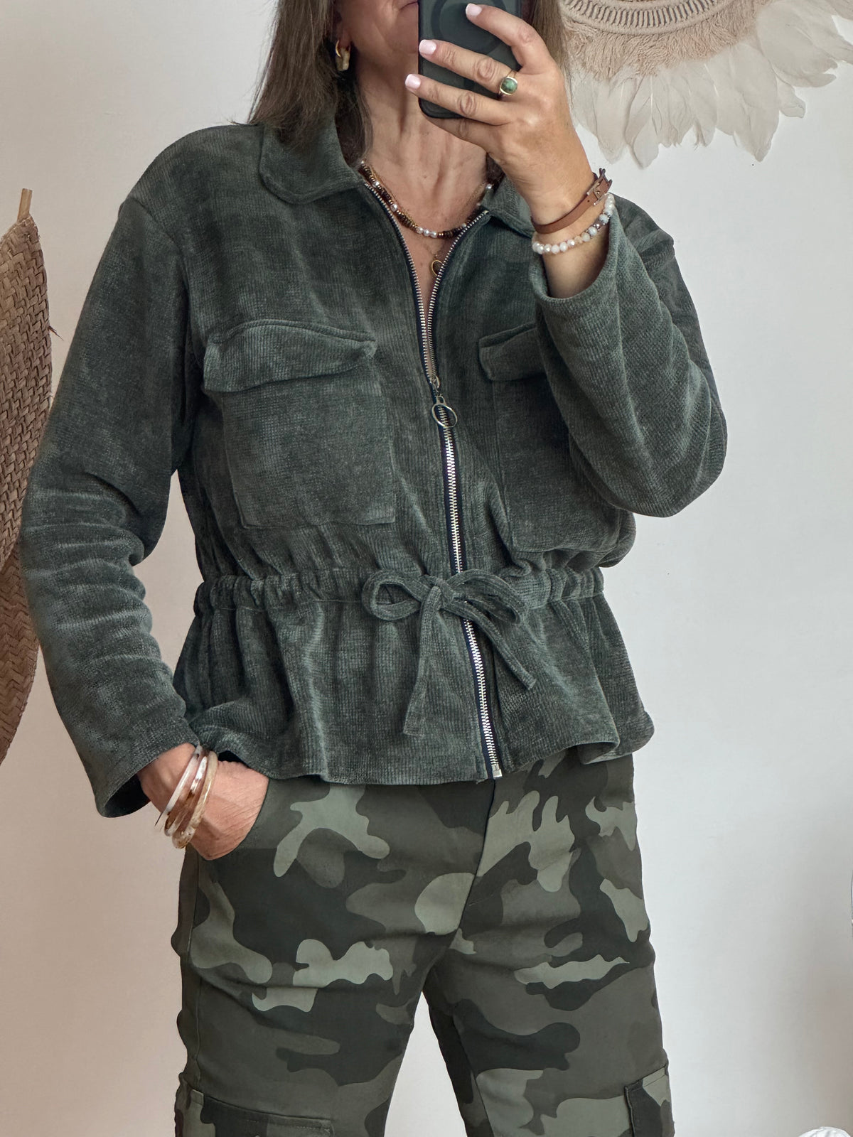 Veste velours milleraies kaki