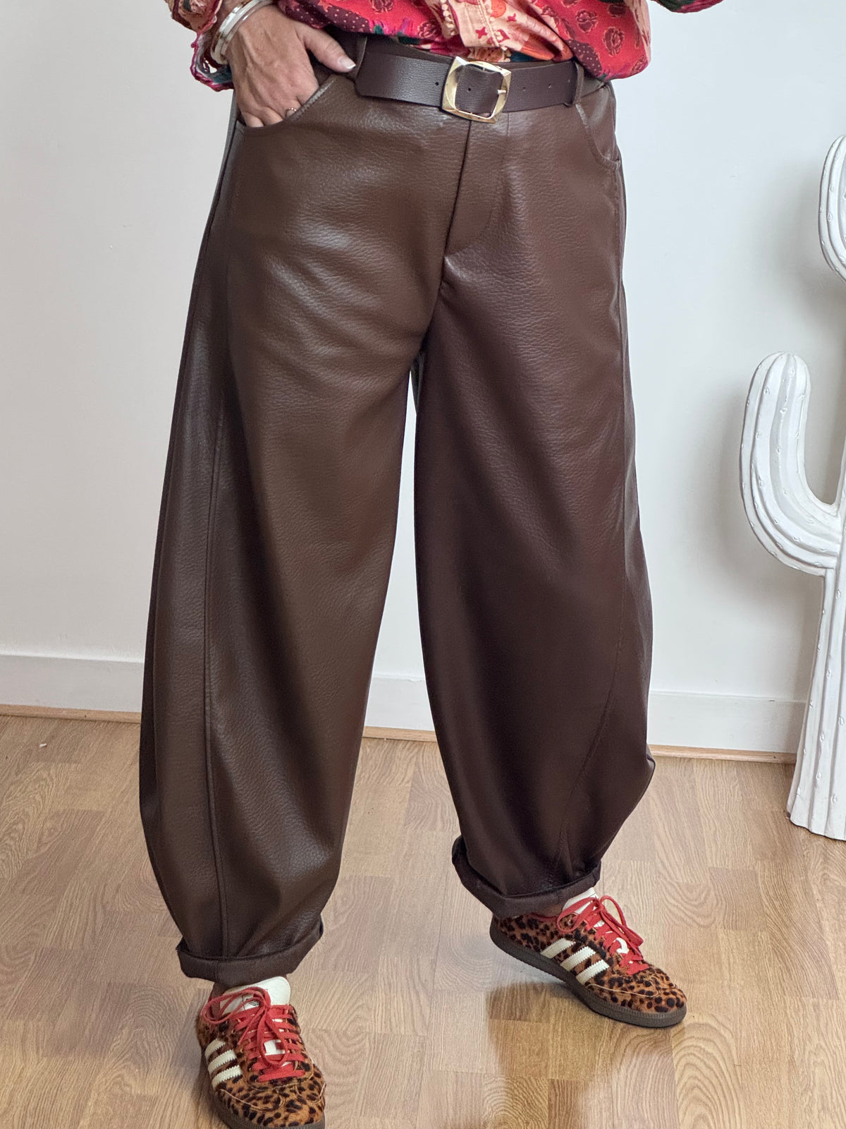 Pantalon barrel similicuir marron TU 38/46