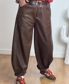 Pantalon barrel similicuir marron TU 38/46