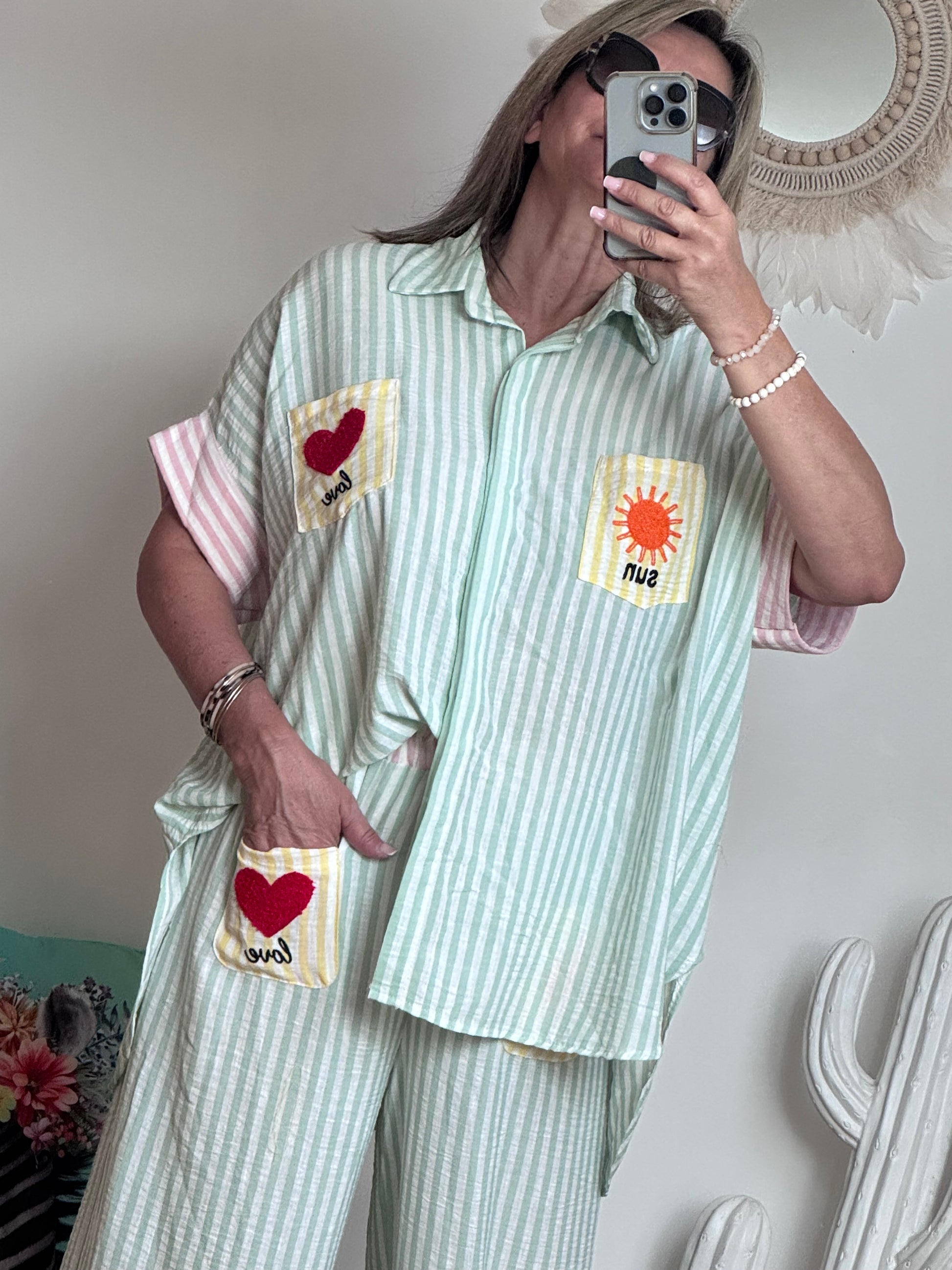 Chemise oversize rayée vert