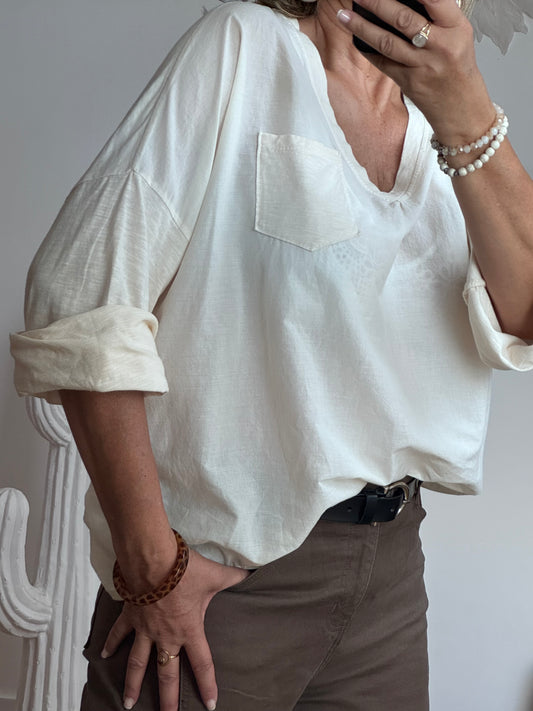 Teeshirt bi matière crème