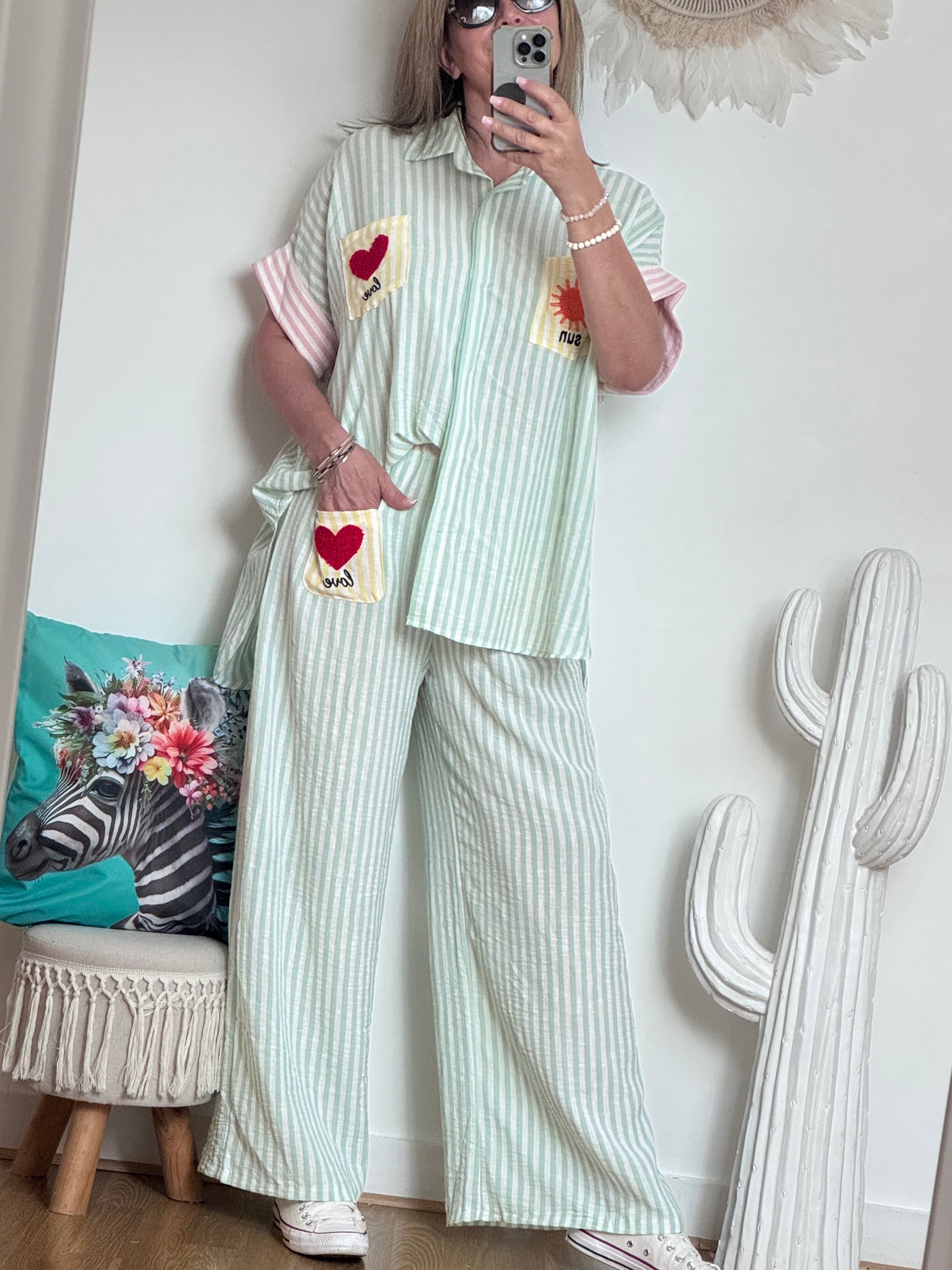 Chemise oversize rayée vert