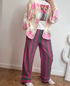 Pantalon rayé kaki et rose