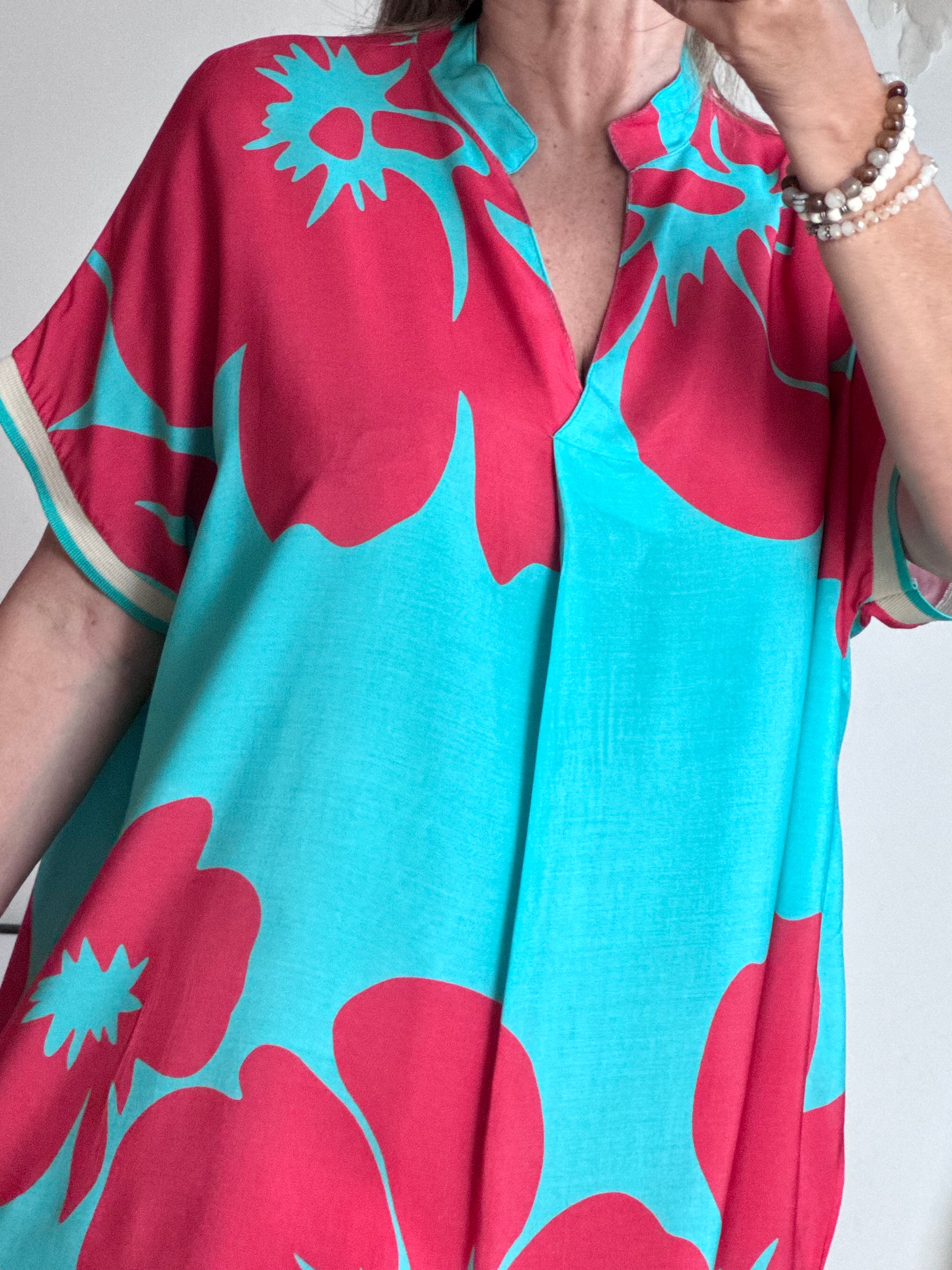 Robe florale turquoise /rouge TU 40/48