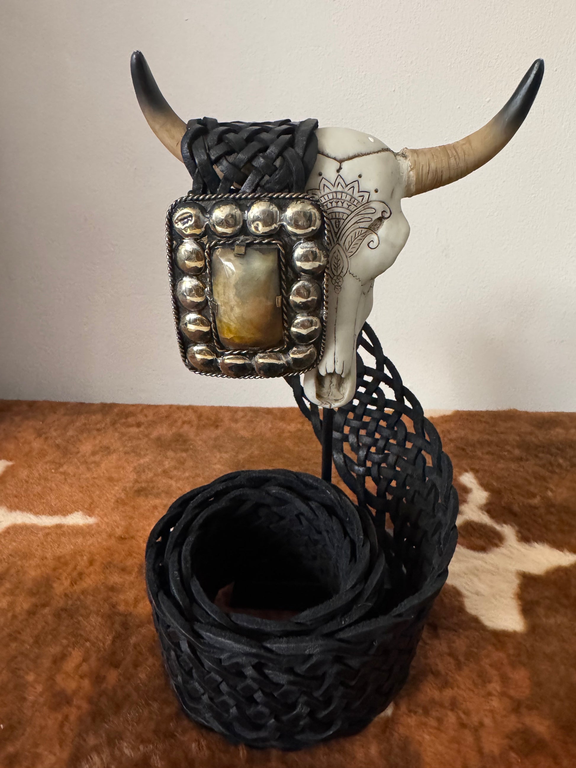 Ceinture bohème cuir véritable noir