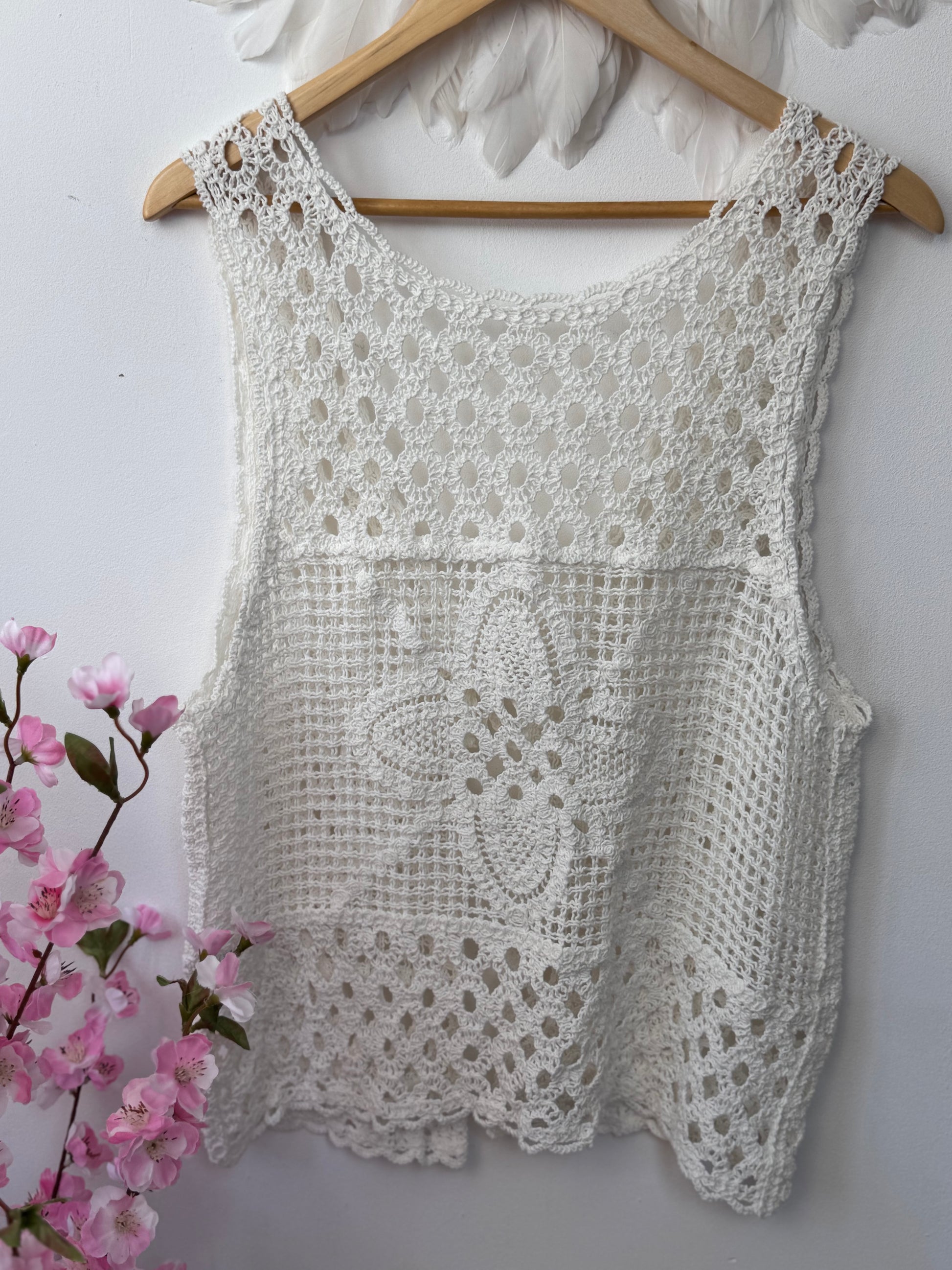 Top gilet crochet crème