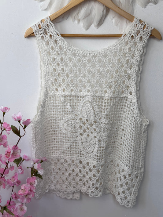 Top gilet crochet crème