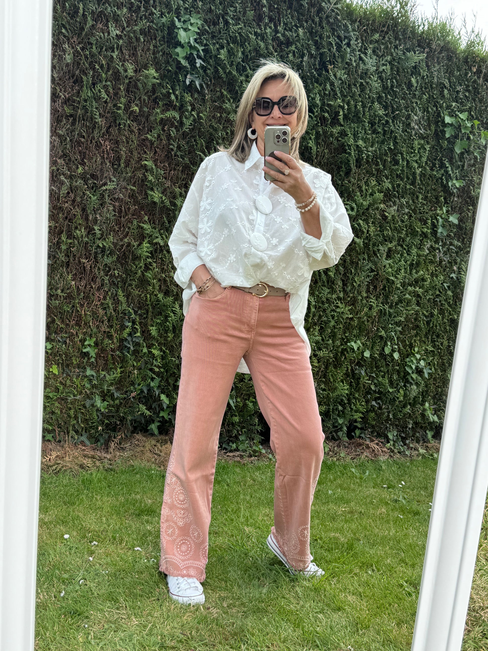 Jean Wide leg bridé rose poudré