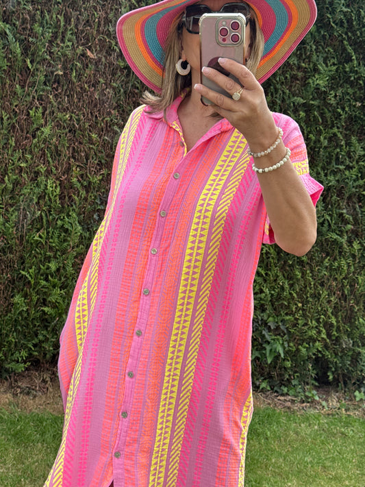 Robe gaze de coton fond Lila