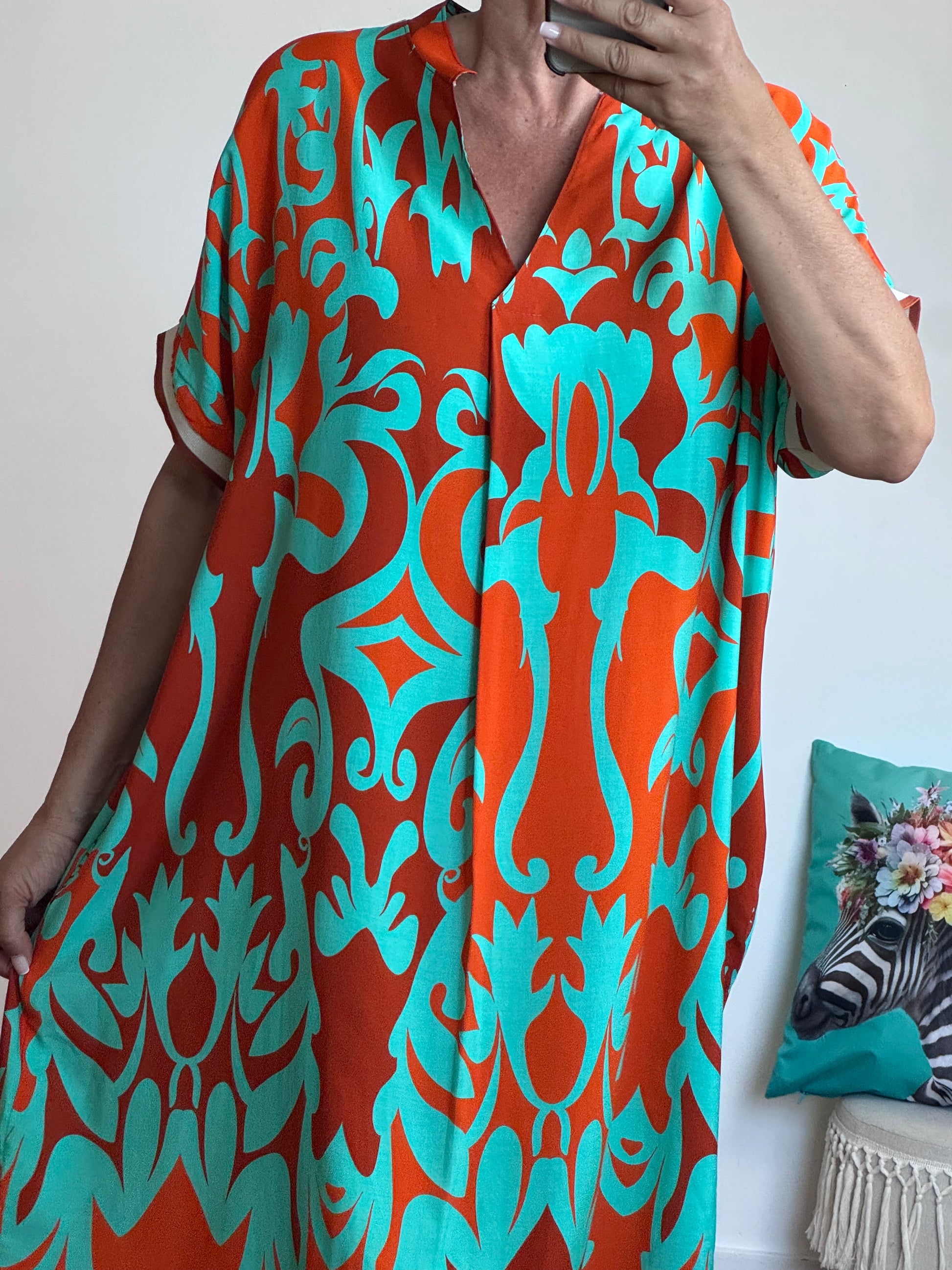 Robe arabesque turquoise et orange TU 40/48