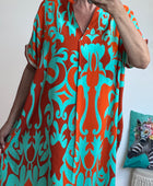 Robe arabesque turquoise et orange TU 40/48