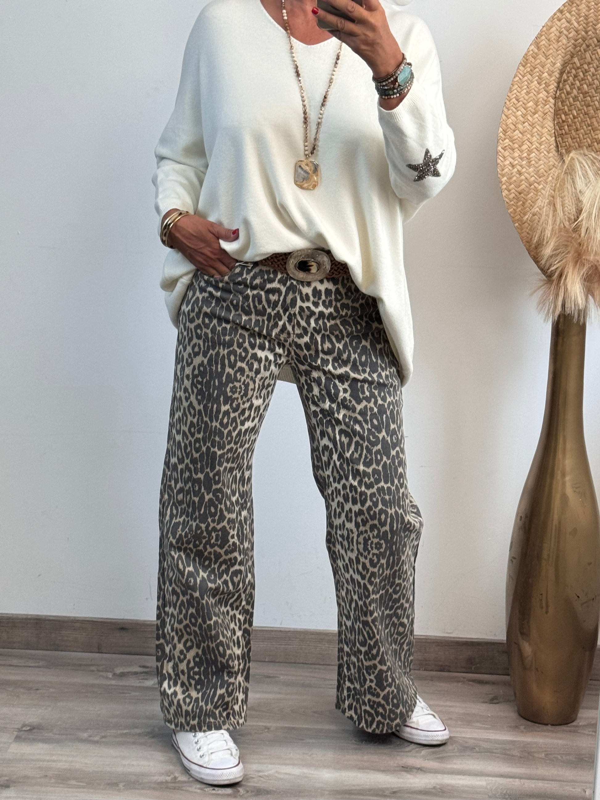 Jeans wide leg leopard