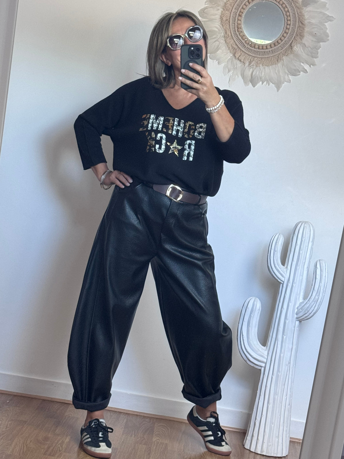Pantalon barrel similicuir noir TU 38/46