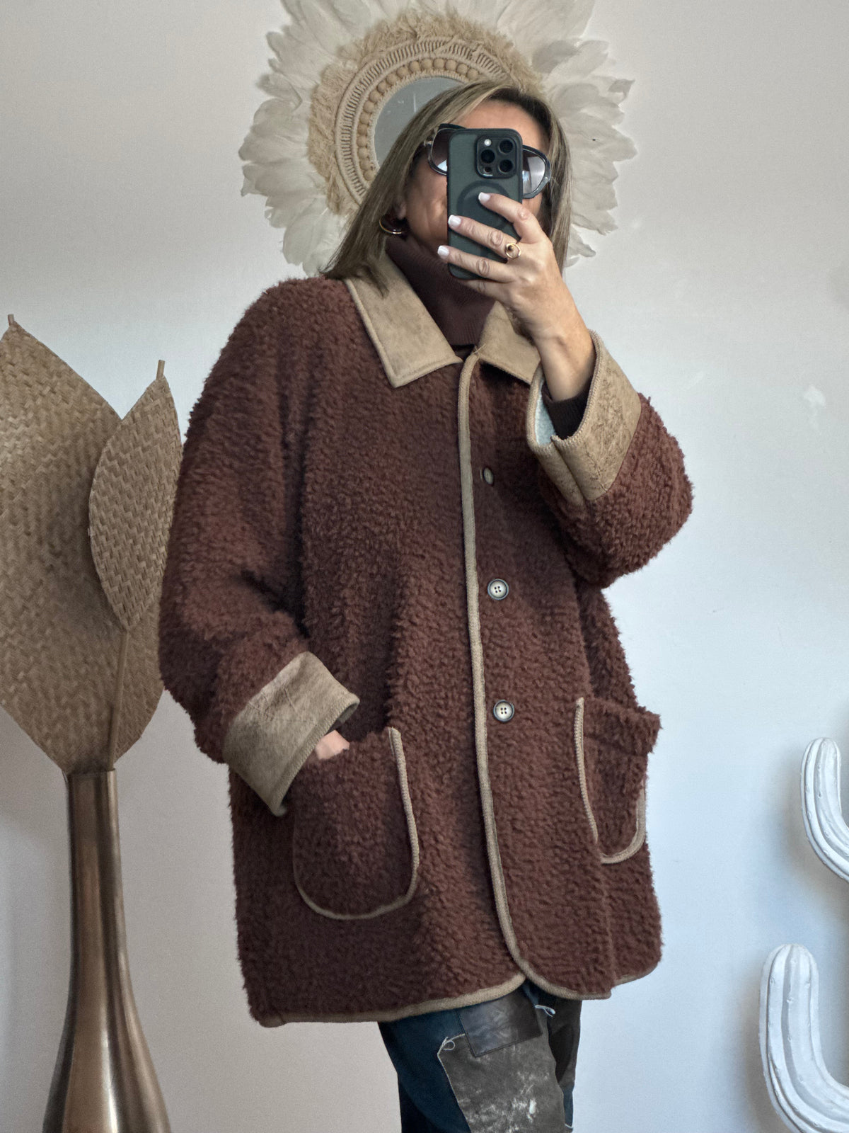 Veste moumoute Marron bi matière