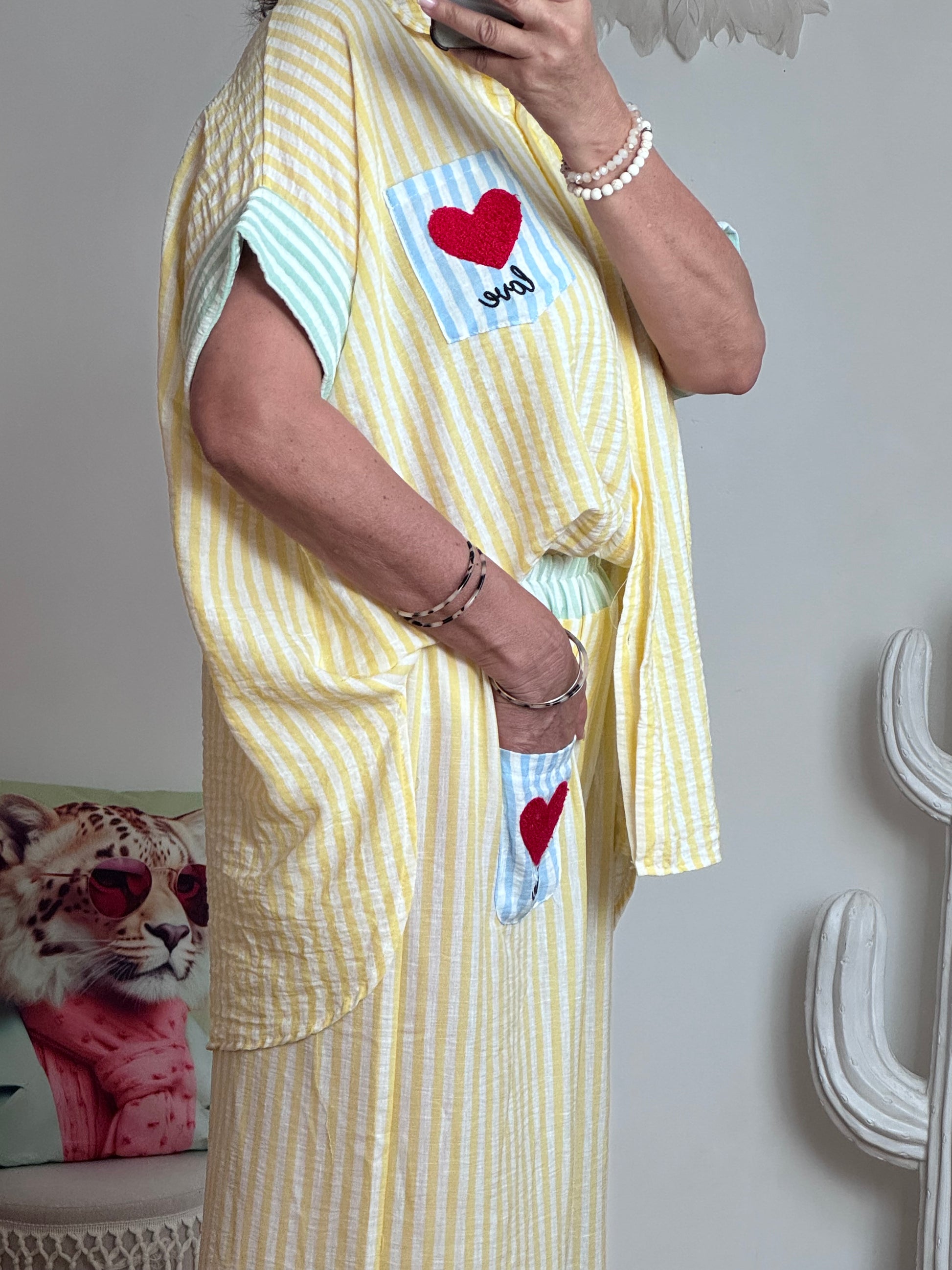 Chemise oversize rayée jaune