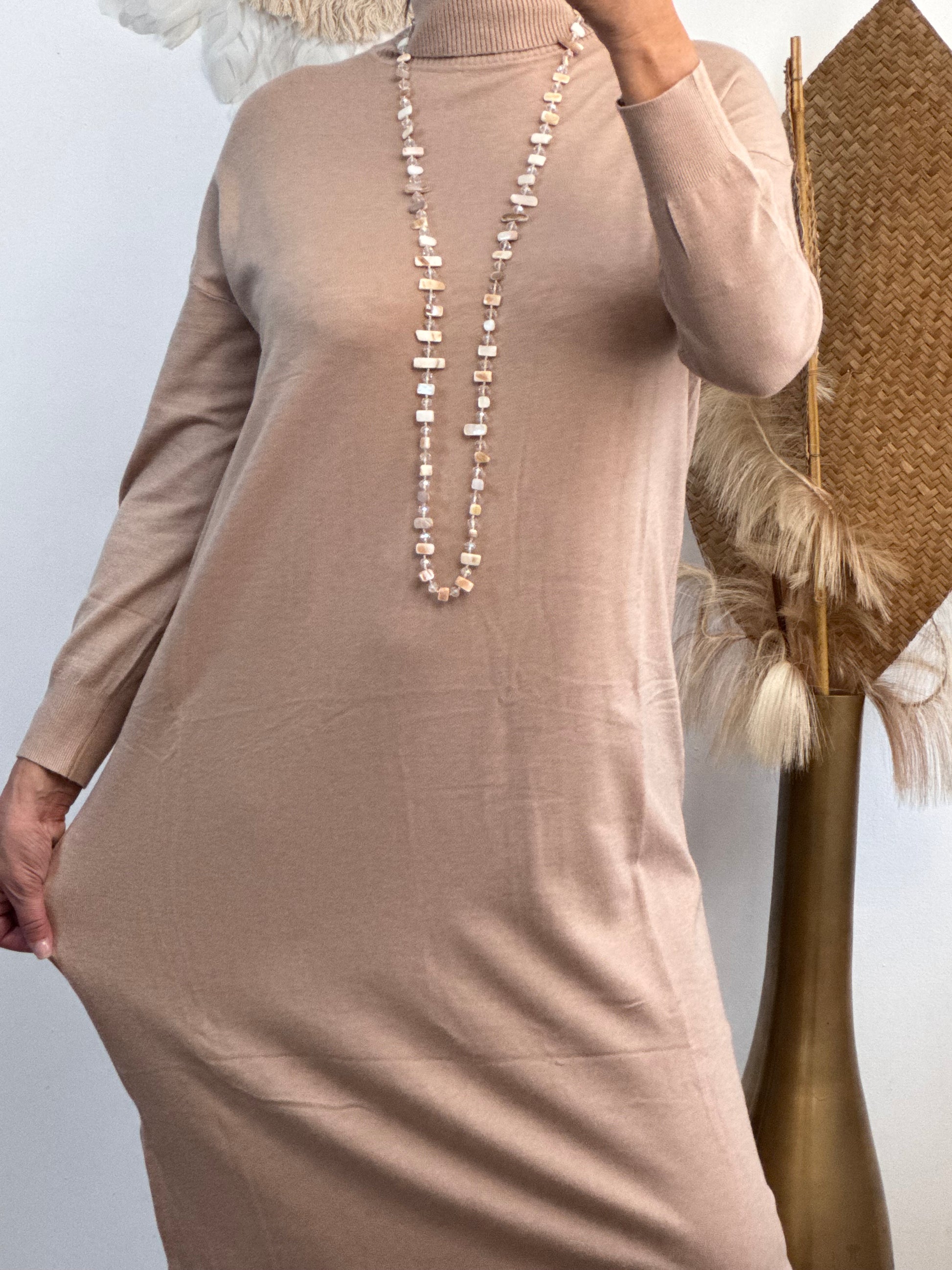 Robe longue maille beige