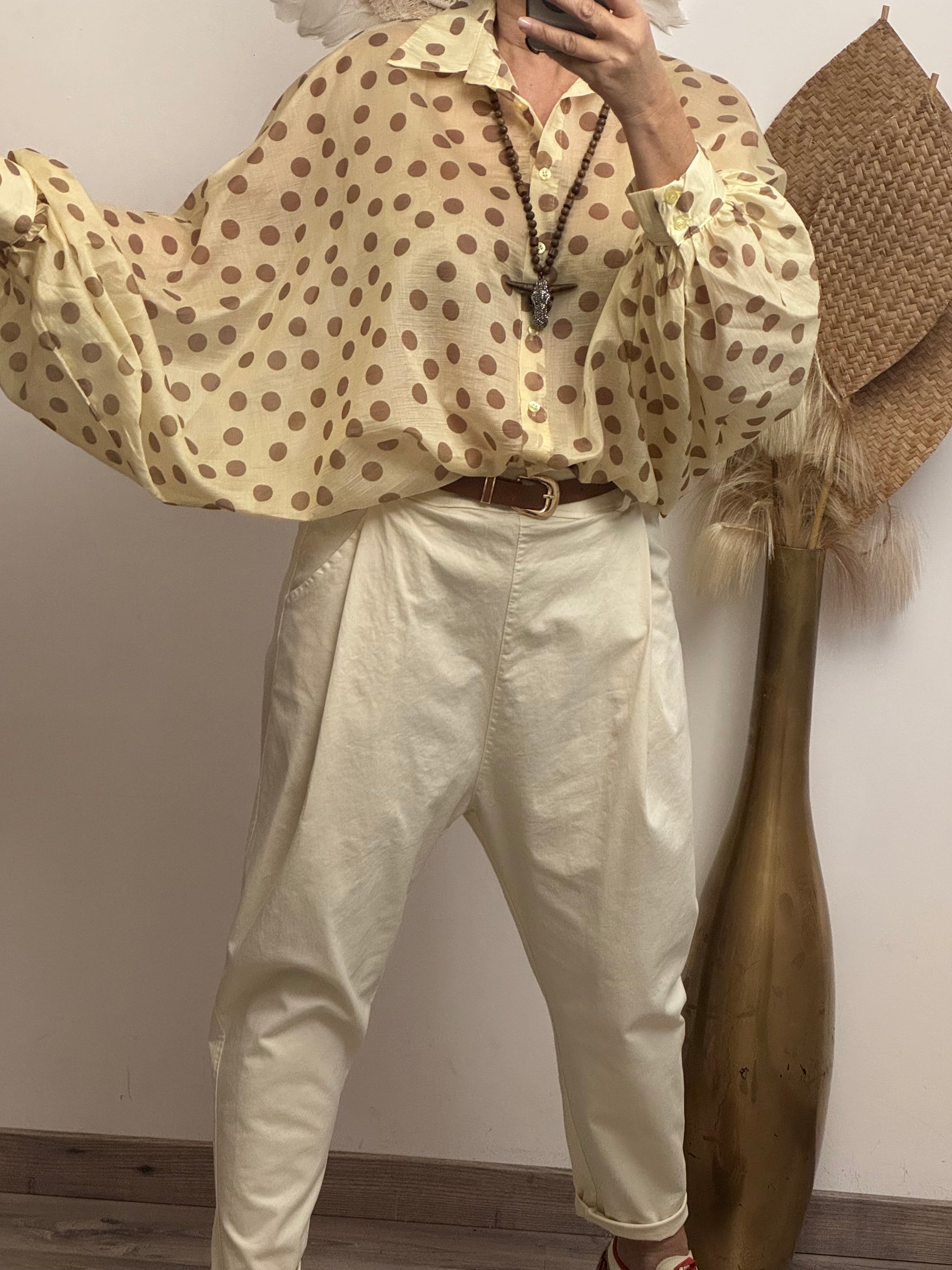 Blouse fluide jaune pois marrons