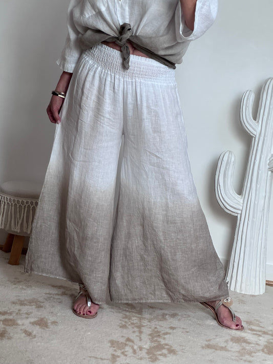 Pantalon palazzo Lin blanc et beige