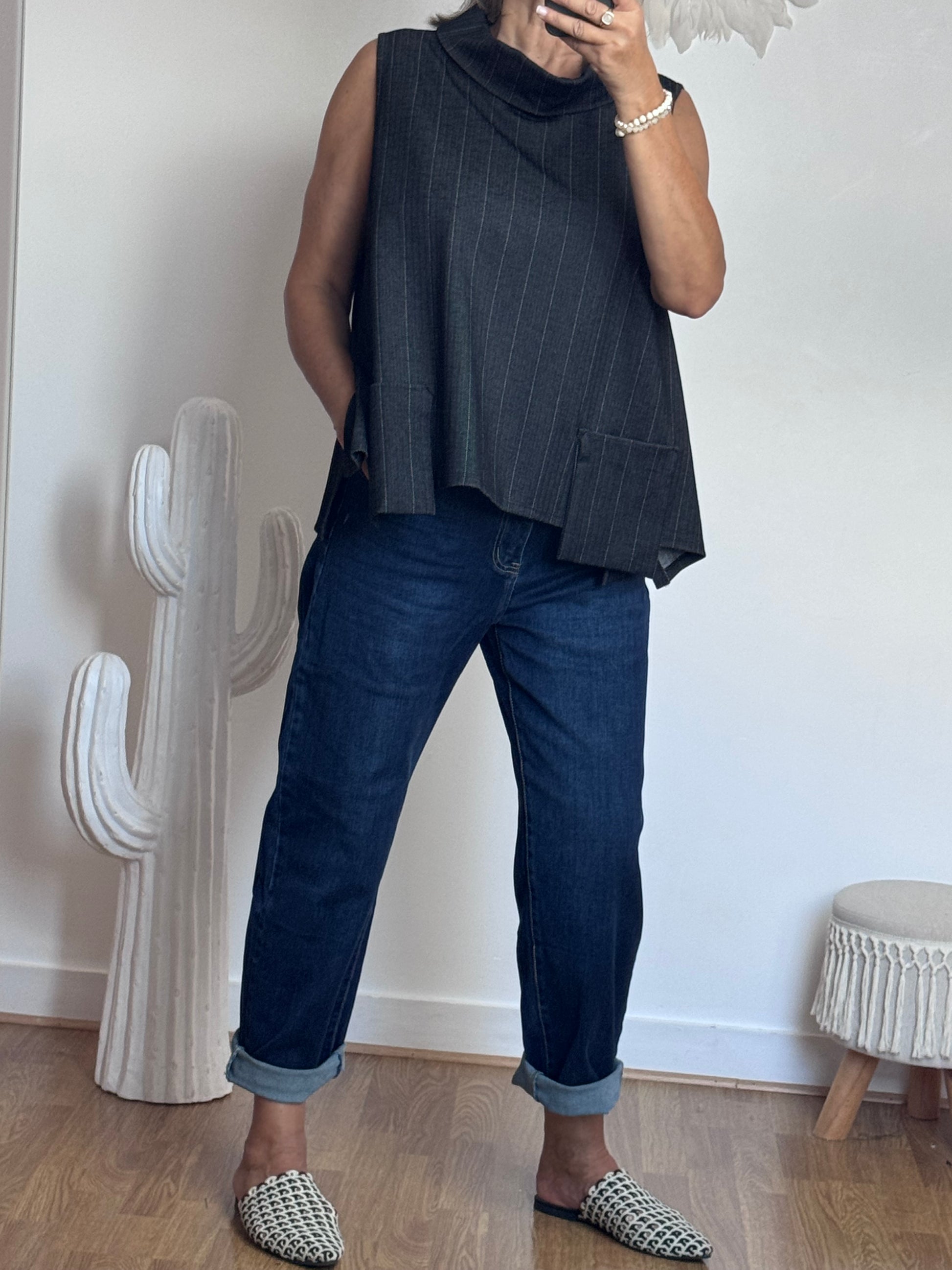 Jeans barrel bleu foncé