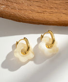 Boucles Acier inoxydable Fleurs Résine Écru