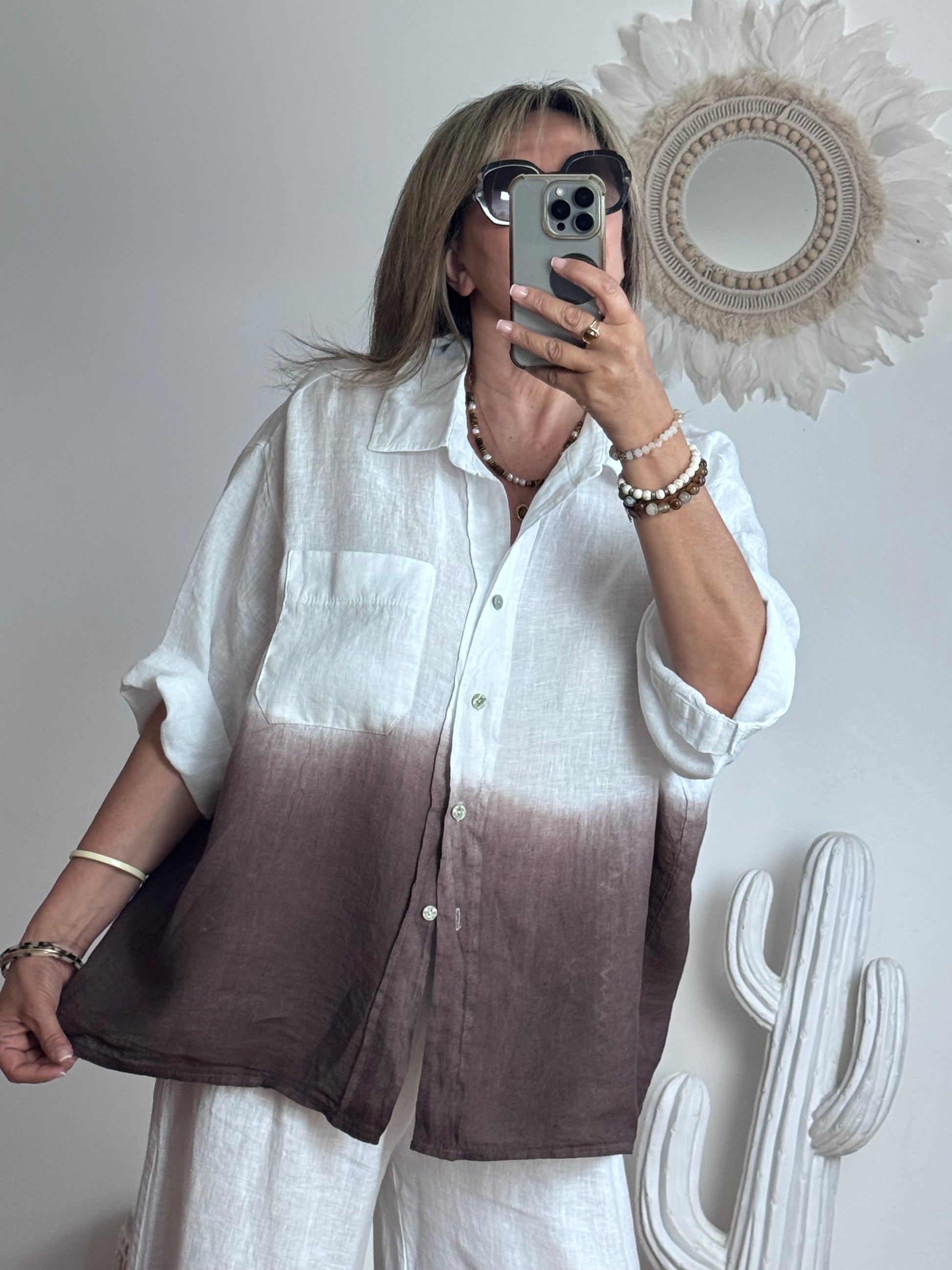 Chemise lin blanche et marron TU 38/48