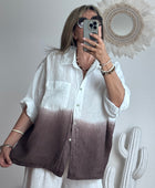 Chemise lin blanche et marron TU 38/48