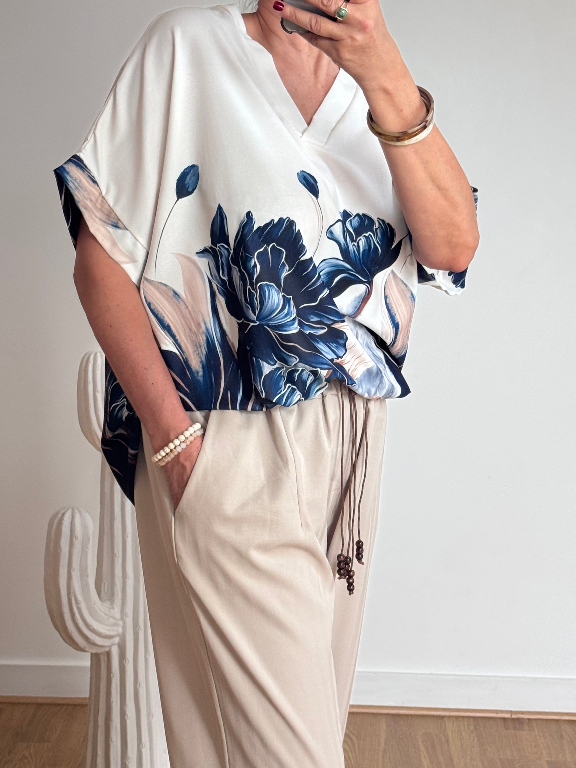 Blouse imprimée marine TU 44/50