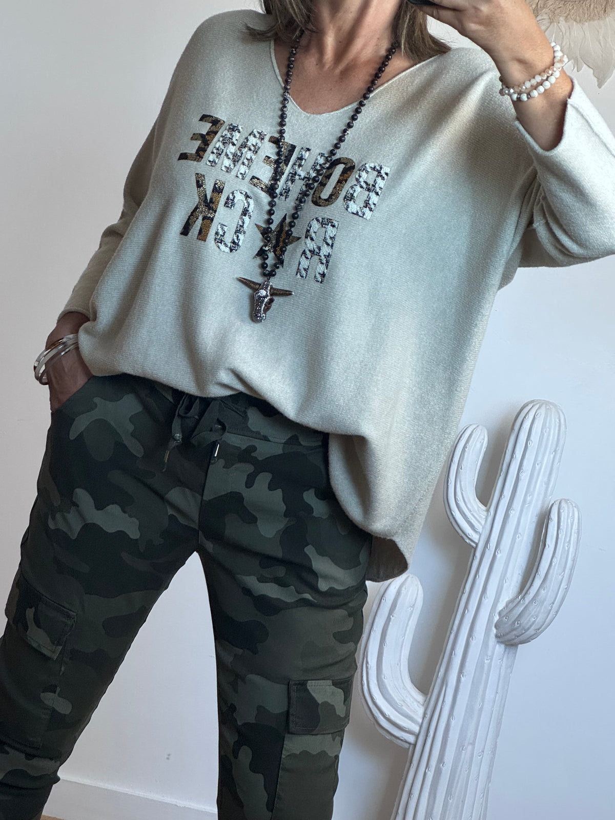 Pull bohème rock beige TU 42/50