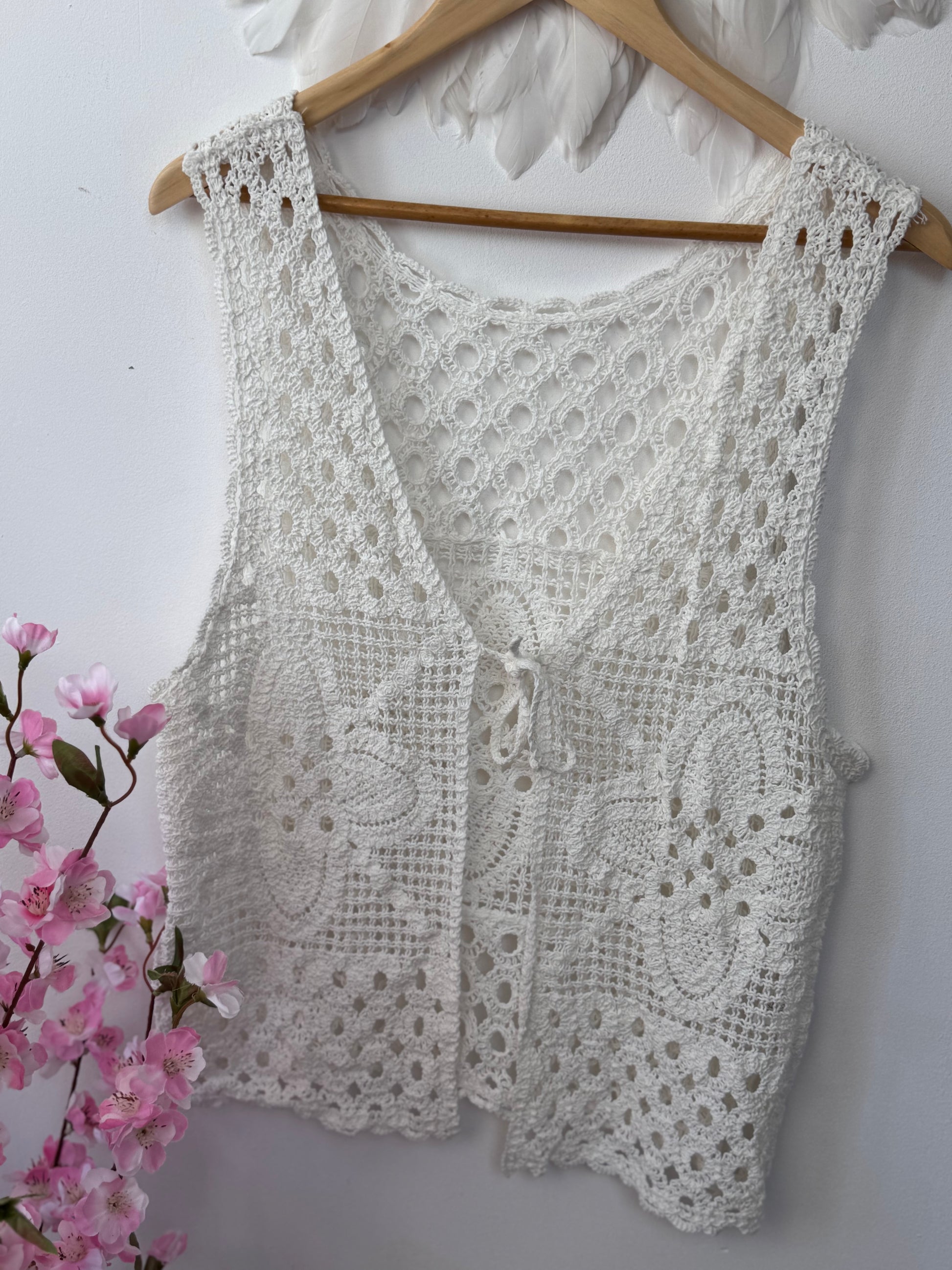 Top gilet crochet crème