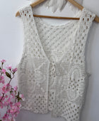 Top gilet crochet crème