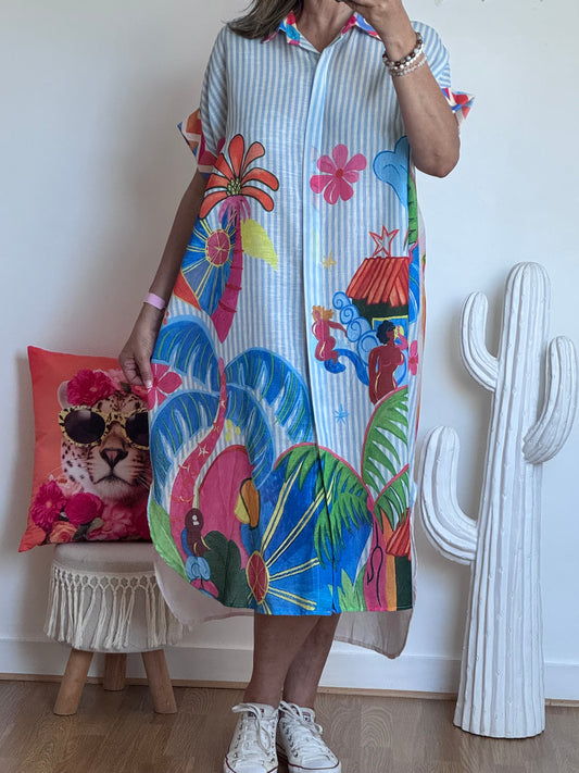 Robe chemise rayée multicolore