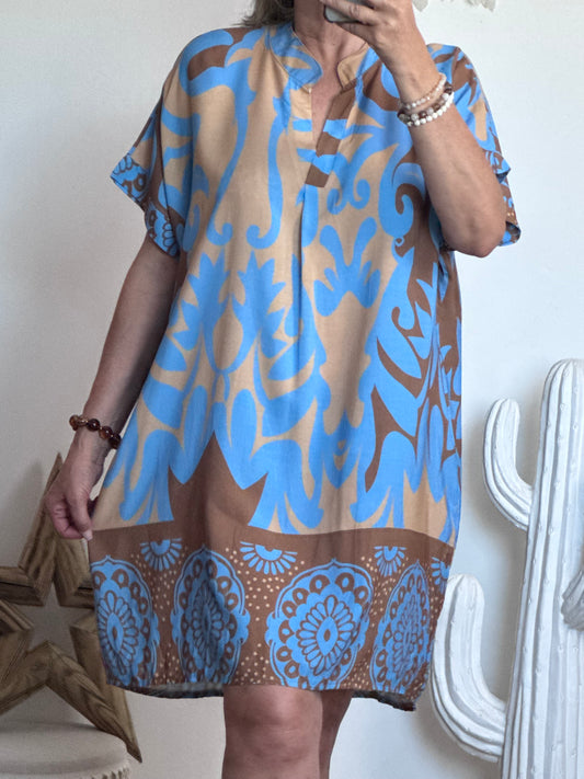 Robe Elisa camel/bleu
