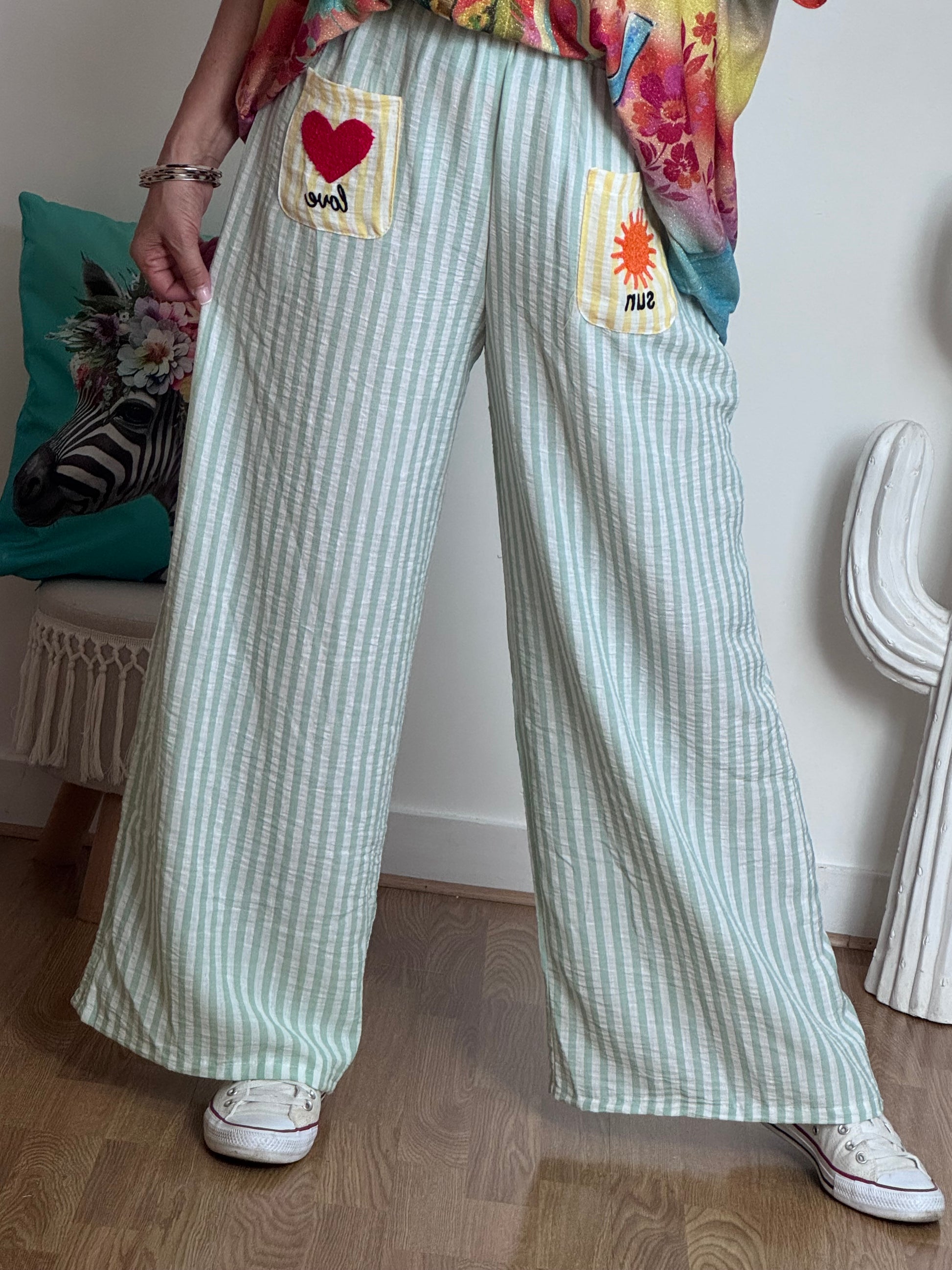 Pantalon rayures verts