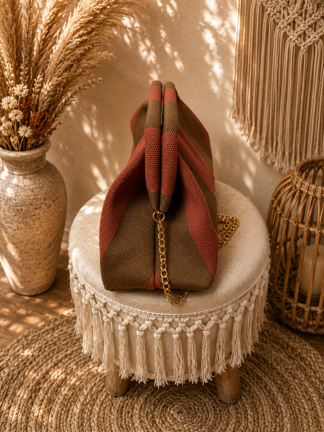 Sac rayé terracotta et marron
