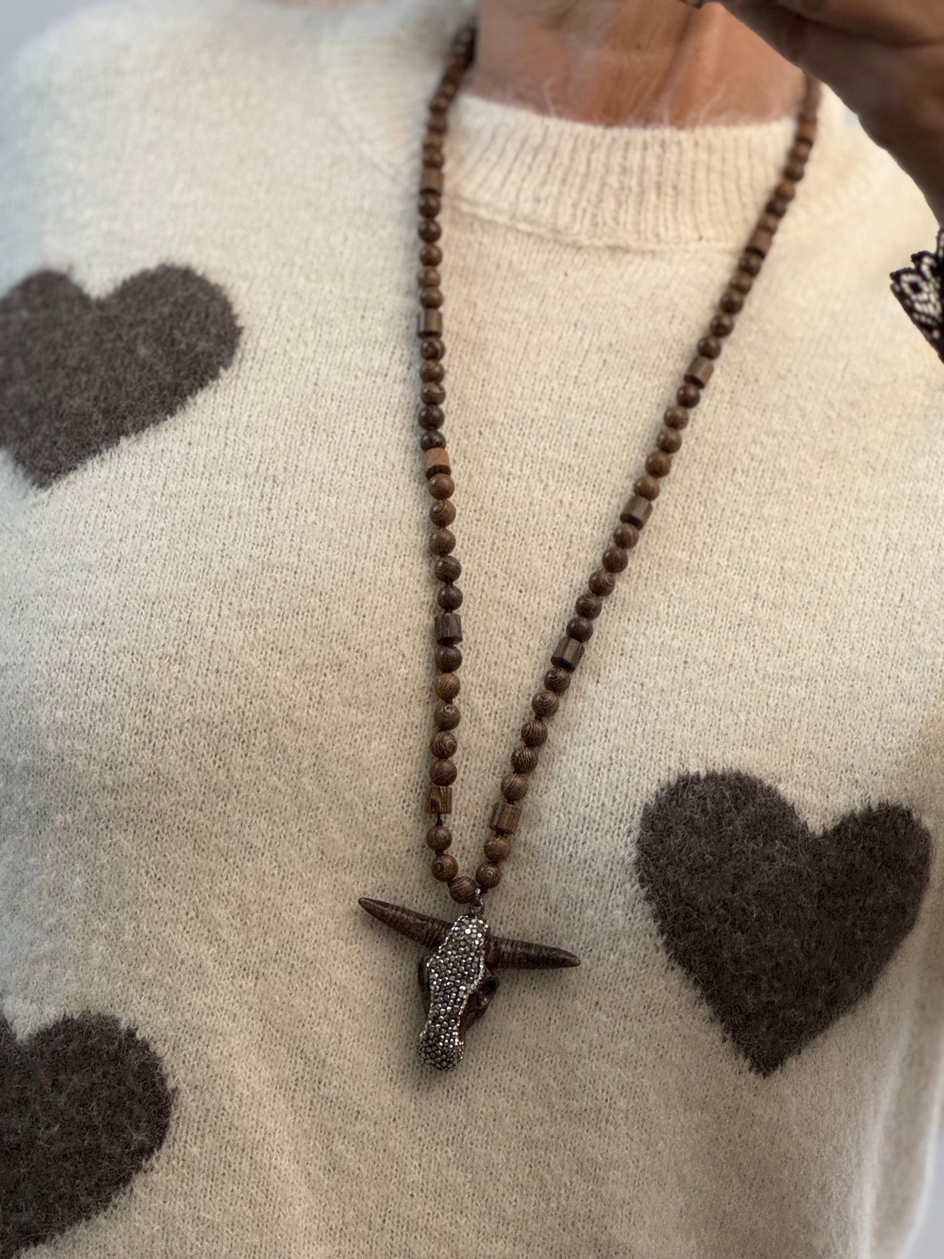 Pendentif  tête de buffle marron artisanal