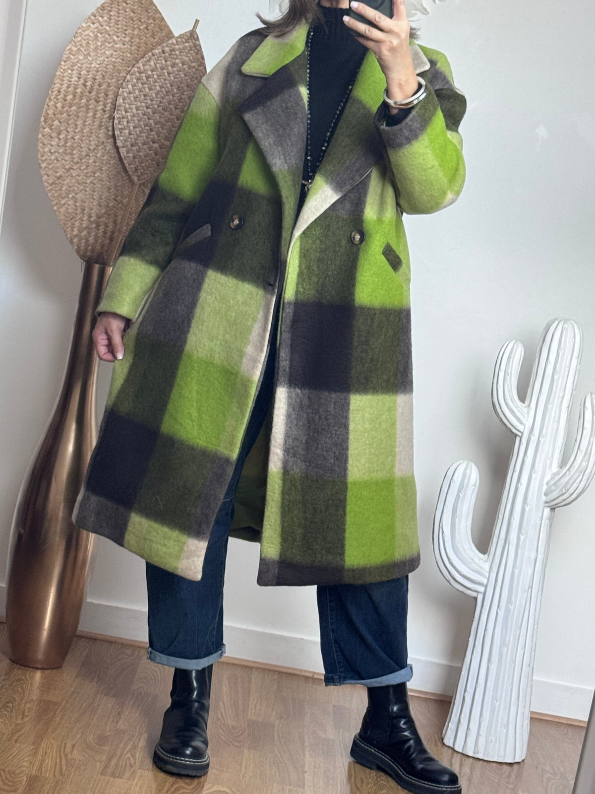 Manteau carreaux pistache