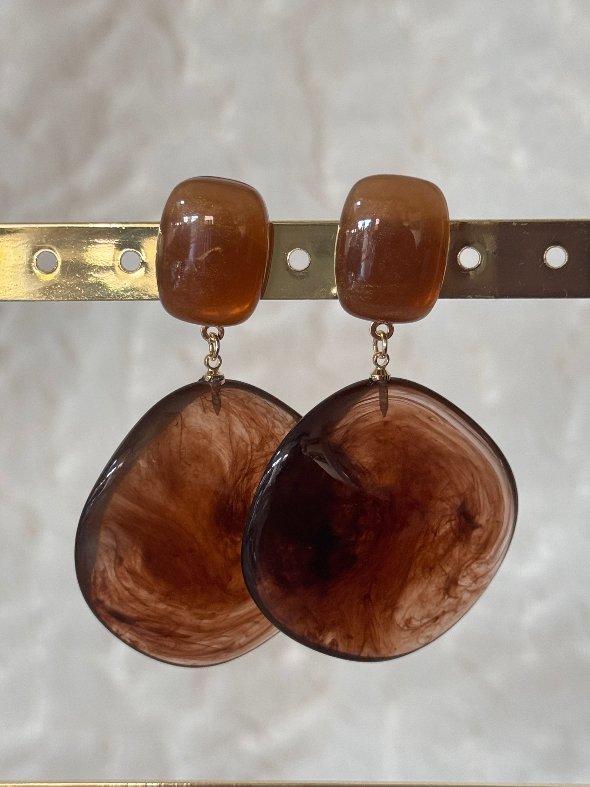 Boucles d’oreilles résine brillante femme chic ambre acier inoxydable