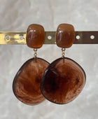 Boucles d’oreilles résine brillante femme chic ambre acier inoxydable