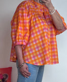 Chemise vichy orange et rose