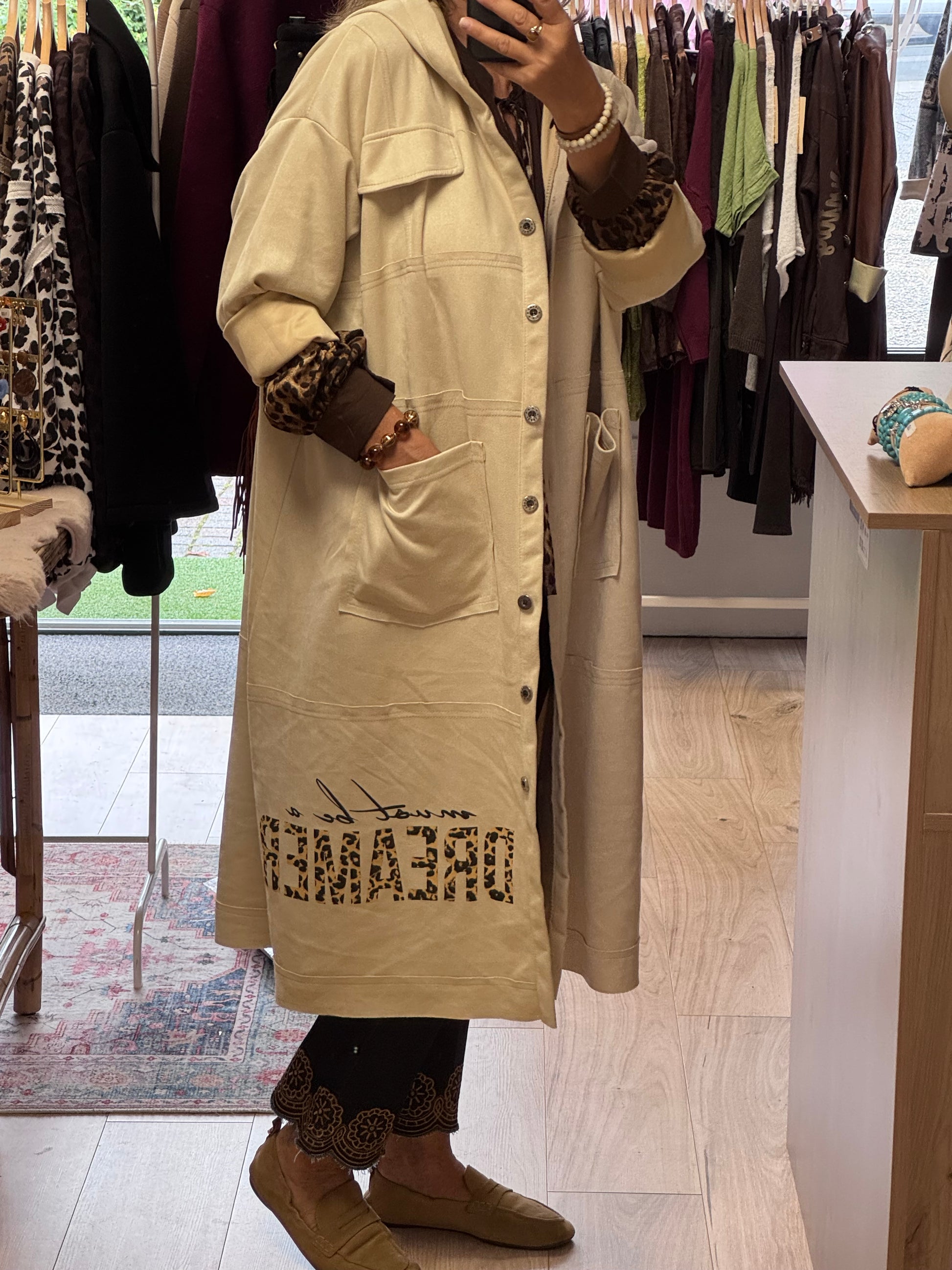 Veste longue suédine beige