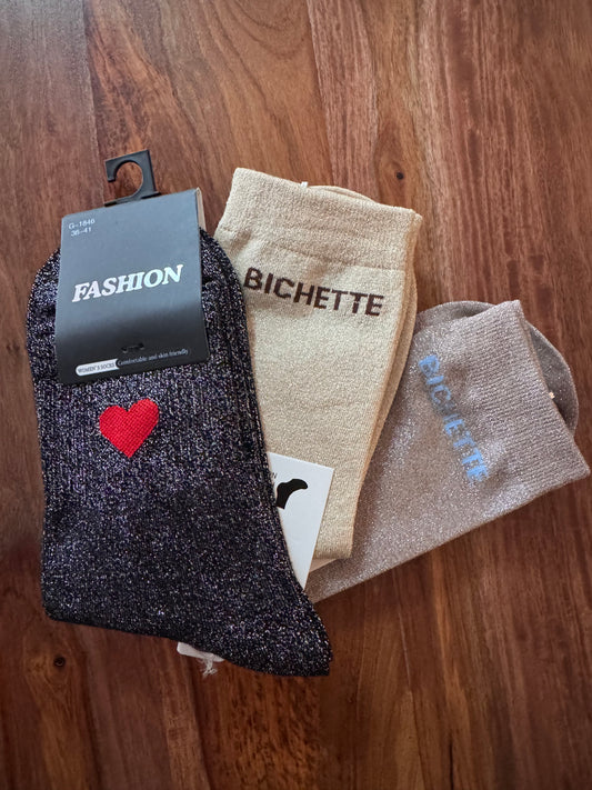 Chaussettes cœur brillantes 36/41